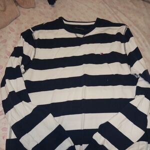Tommy Hilfiger Black and White Striped Long Sleeve Tee